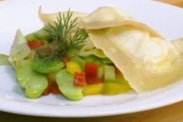 Raviole de chèvre frais, riviera de légumes niçois