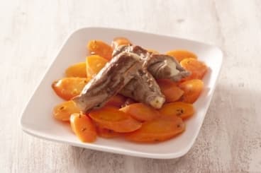 Escalope de veau et carottes glacées au cumin 
