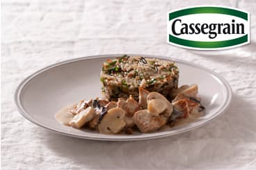 Blanquette de veau aux Champignons Cassegrain et riz aux herbes fraîches.