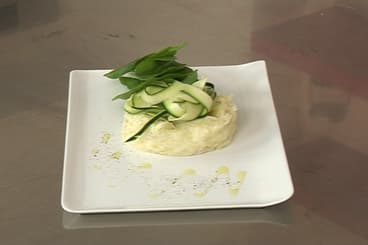 Brandade de morue, pomme de terre et courgette marinée