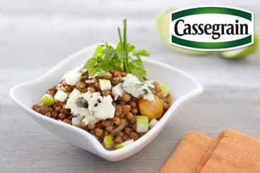 Lentilles tièdes, roquefort et herbes fraîches