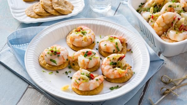 Blinis de patates douces et crevettes à la thaïe