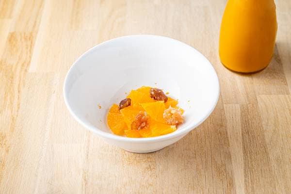 Velouté de mandarine à la cannelle et aux marrons glacés 