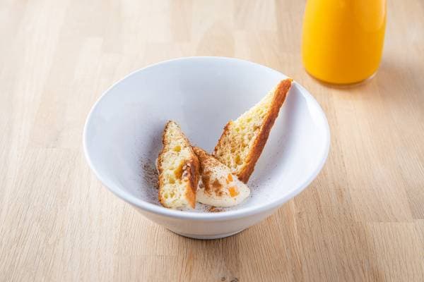 Soupe de potiron sucrée, mouillettes briochées à la cannelle 