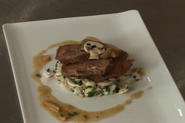 Aiguillettes de canard aux champignons marinés