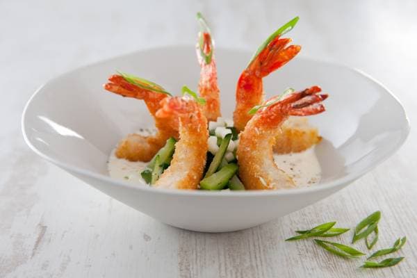Risotto gambas et asperges, émulsion parmesan