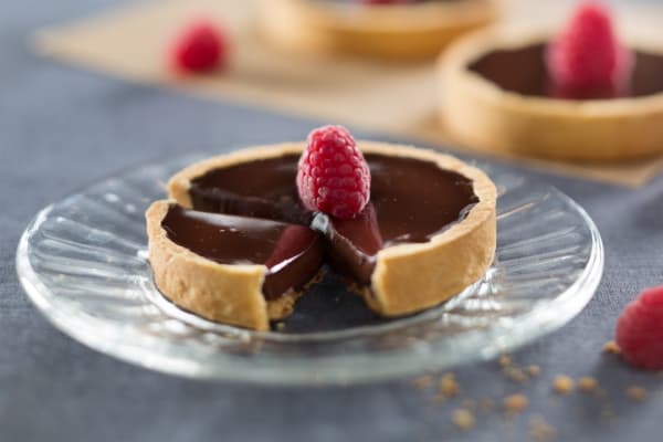Tartelette choco-framboise, émulsion vanille
