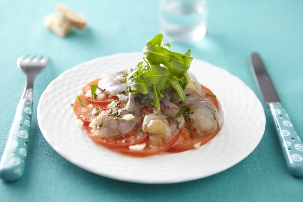 Carpaccio gambas et tomates