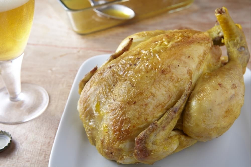 Poulet jaune rôti à la bière