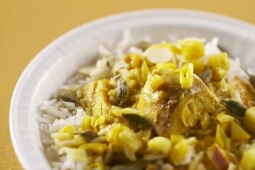 Curry de volaille minute, riz basmati à la cardamome