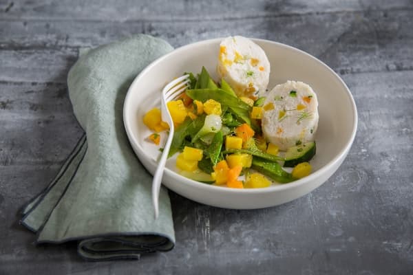Ballotine de poisson aux petits légumes de saison