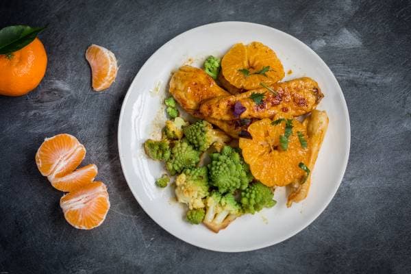 Aiguillette de poulet à la clémentine & chou romanesco