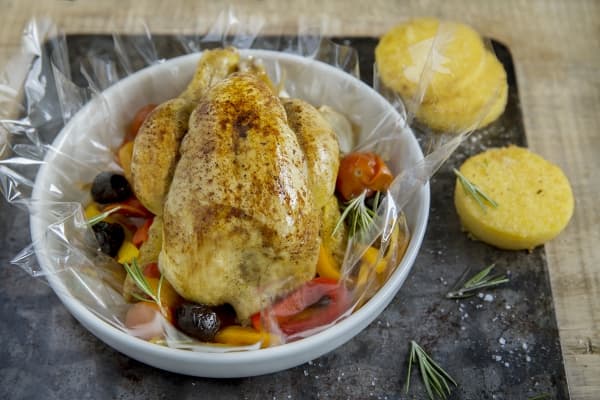 Coquelet façon basquaise et palets de polenta