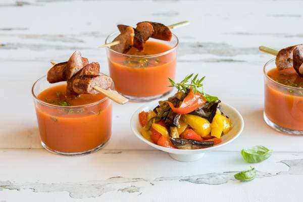 Gazpacho Alvalle, grillades et légumes marinés