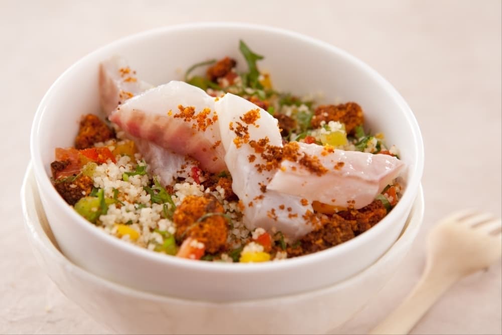 Taboulé croustillant daurade, paprika et citron vert 
