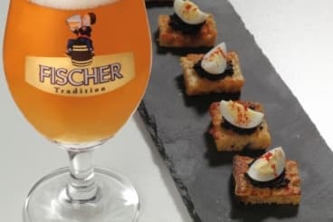 Pain perdu salé à la bière, oeuf de caille aux oeufs de lump