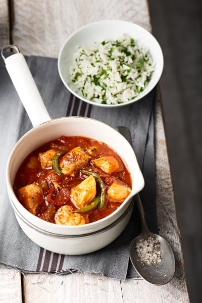 Poulet Basquaise, riz aux herbes