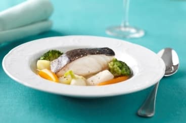 Cabillaud au court-bouillon, compote de haricots verts