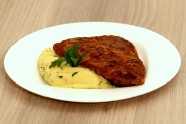 Escalope de veau panée, polenta au beurre d'escargots