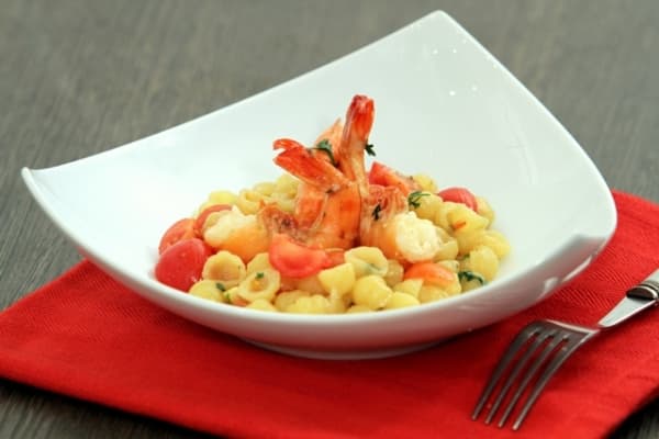 Pastasotto de gambas al  arrabiata