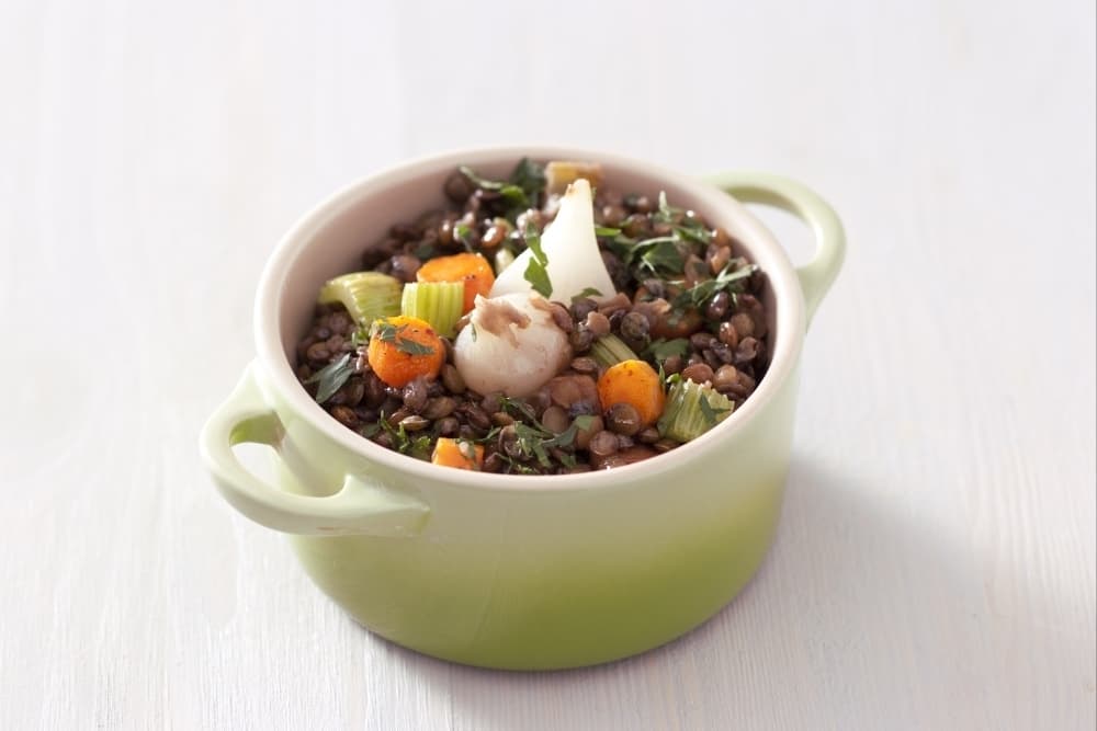 Cocotte de lentilles au vin blanc