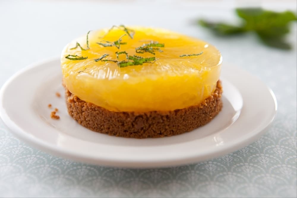 Aspic de clémentine, menthe et fond sablé