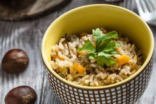 Risotto à la châtaigne, bouillon de safran 
