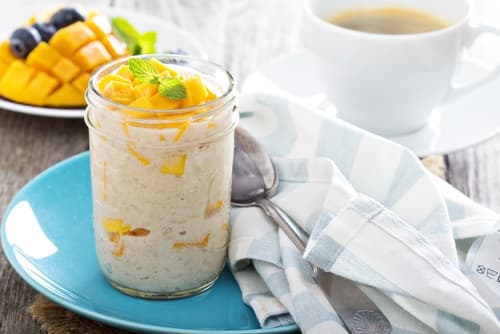 Riz au lait de coco et mangue caramélisée