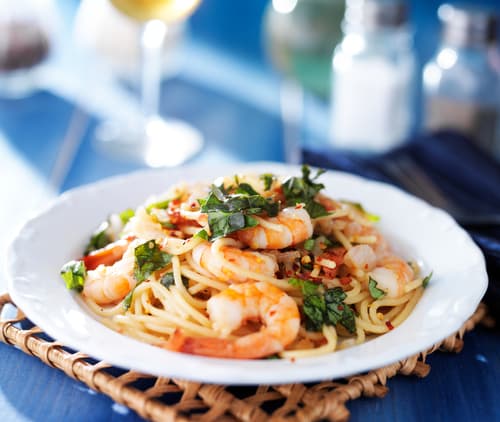 Pastasotto de gambas aux petits pois et asperges