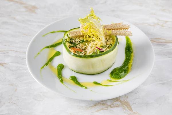 Taboulé de légumes, pesto à la menthe poivrée 