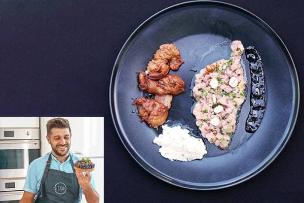 Tartare de veau, beignets d'huîtres et gelée de myrthe avec l'influenceur Nicook