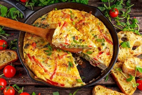 Tortilla, jambon et poivrons confits