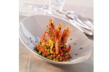 Gambas à l'ail et sa Gourmandise de pois à la provençale