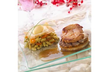 Rossini de filet de canette et sa jardinière de légumes en mille-feuille