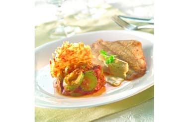 Petit carrelet, gaufre de pommes de terre et courgettes à la provençale