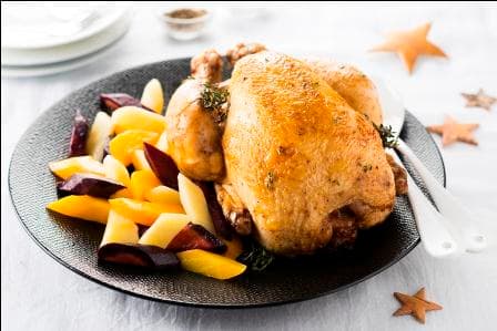 Chapon rôti aux légumes oubliés