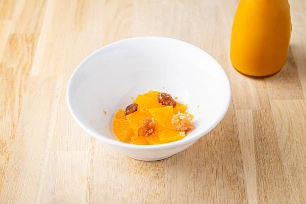 Velouté de mandarine à la cannelle et aux marrons glacés 