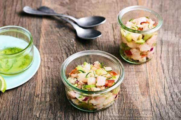 Ceviche de daurade aux agrumes, émulsion de coriandre