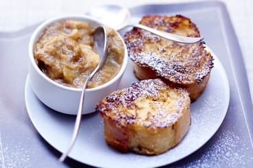 Pain perdu malin, compote de rhubarbe 