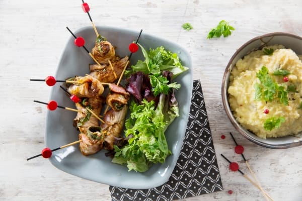 Saltimbocca de veau au basilic, polenta crémeuse aux olives