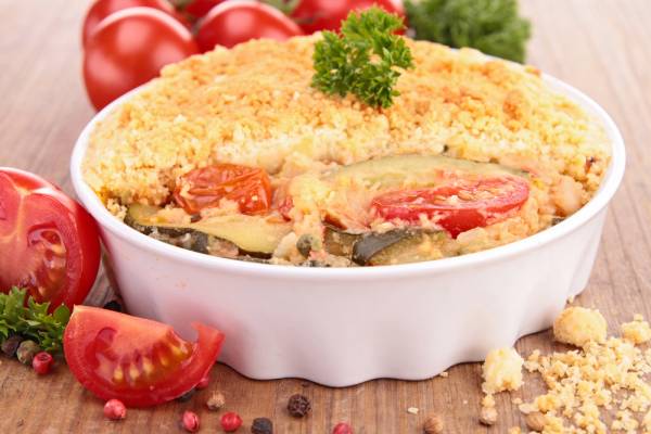 Légumes ratatouille en crumble au beurre d'escargot