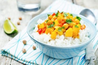 Curry de pois chiches et butternut, riz basmati parfumé