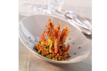 Gambas à l'ail et sa Gourmandise de pois à la provençale