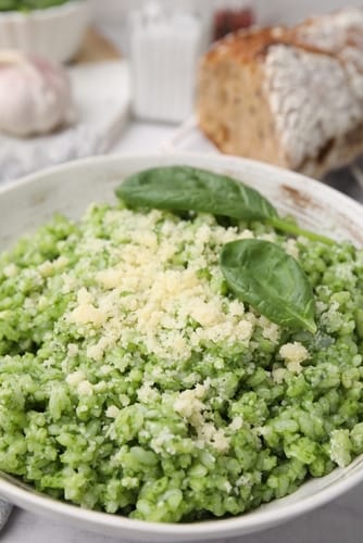 Recette Risotto petits pois, fèves et coulis d'épinard