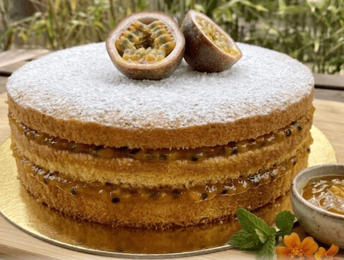 Génoise, marmelade fruit de la passion