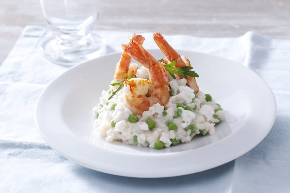 Risotto classico et gambas moelleuses la vapeur d'herbes Risotto classico et gambas moelleuses la vapeur d'herbes
