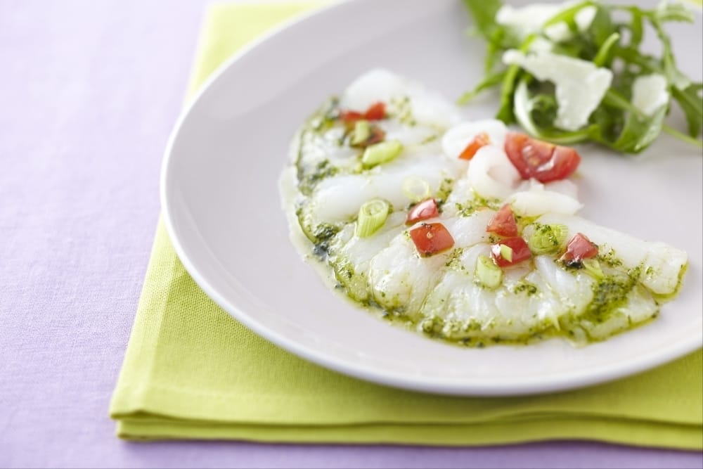 Carpaccio de cabillaud aux saveurs italiennes