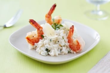 Risotto au citron confit, lait de coco et gambas