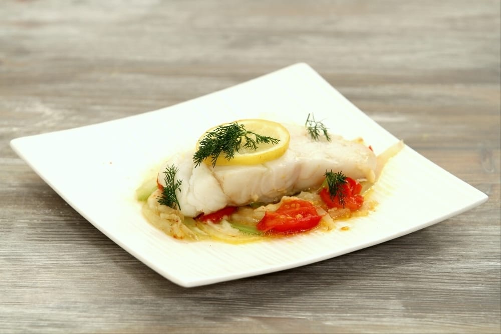Papillote de lieu, fenouil et poivron, beurre blanc au Limoncello