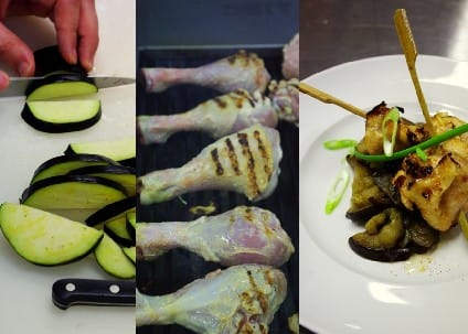 Brochette de poulet tandoori, aubergines grillées